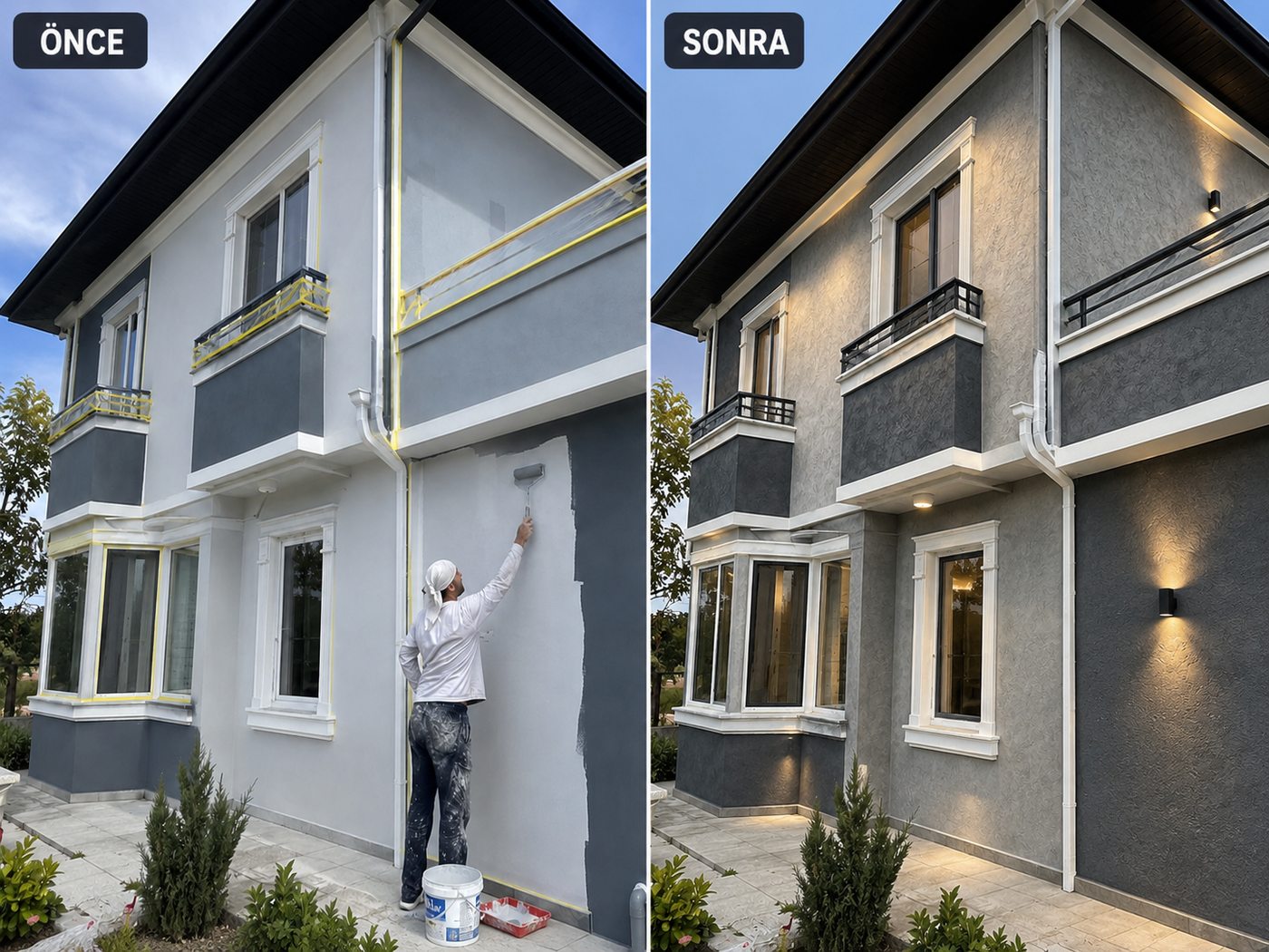 Üçyol dış cephe boya öncesi ve sonrası